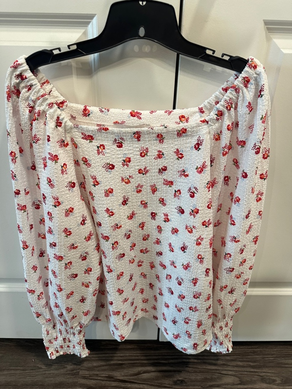 LOFT Off-Shoulder White Floral Smocked Top